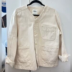 Zara Cream Button-Up Denim Jacket